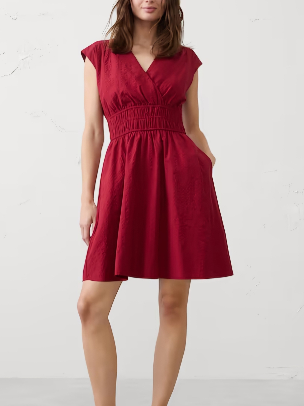 NWT Banana Republic Factory Seersucker Mini Dress Cinnabar M Pockets! Vacation